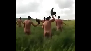 Running butt naked in the courtyard